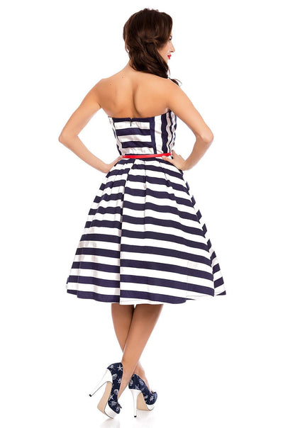 Lana Striped Strapless Swing Dress in Blue-White