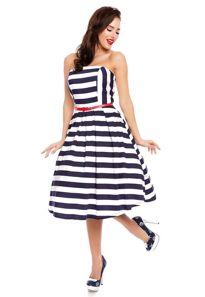 Lana Striped Strapless Swing Dress in Blue-White