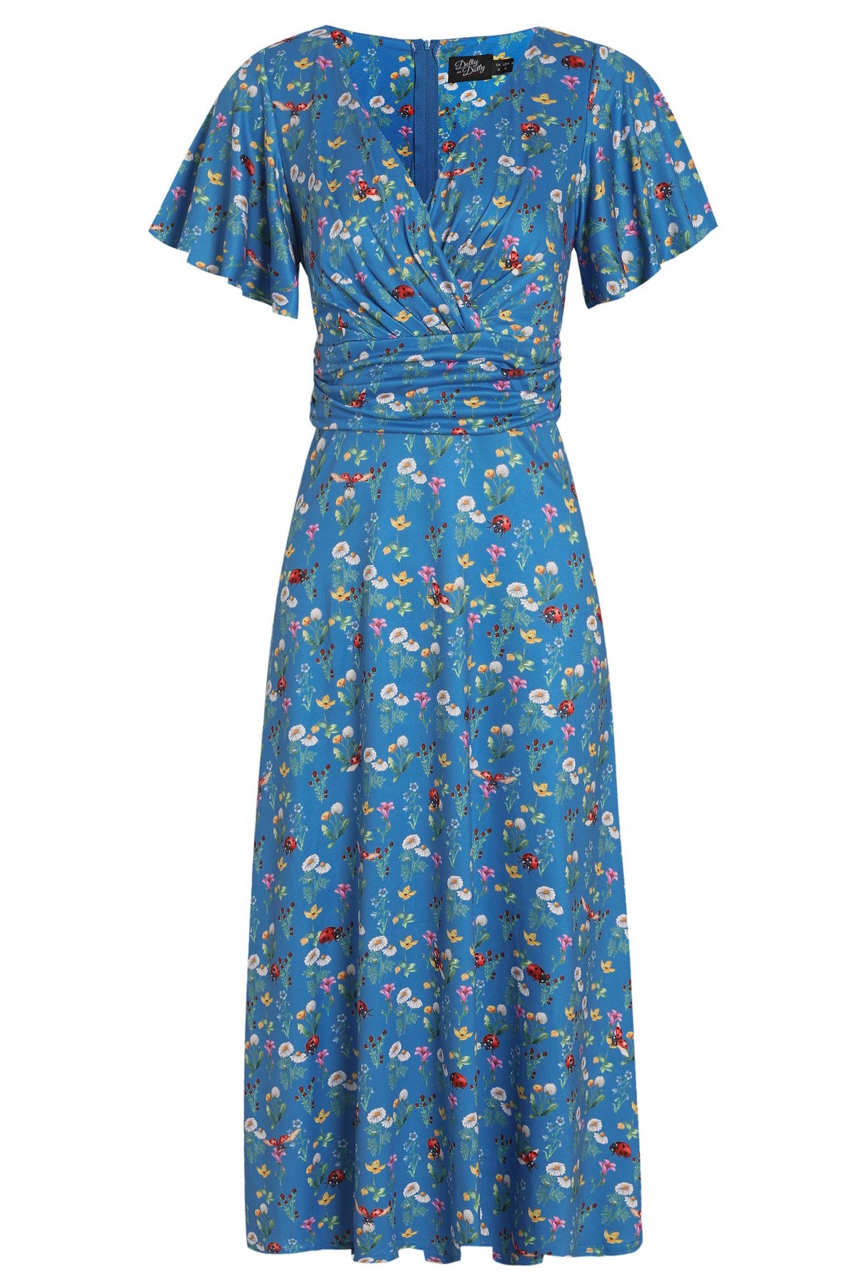 Donna Crossover Bust Blue Ladybug Dress