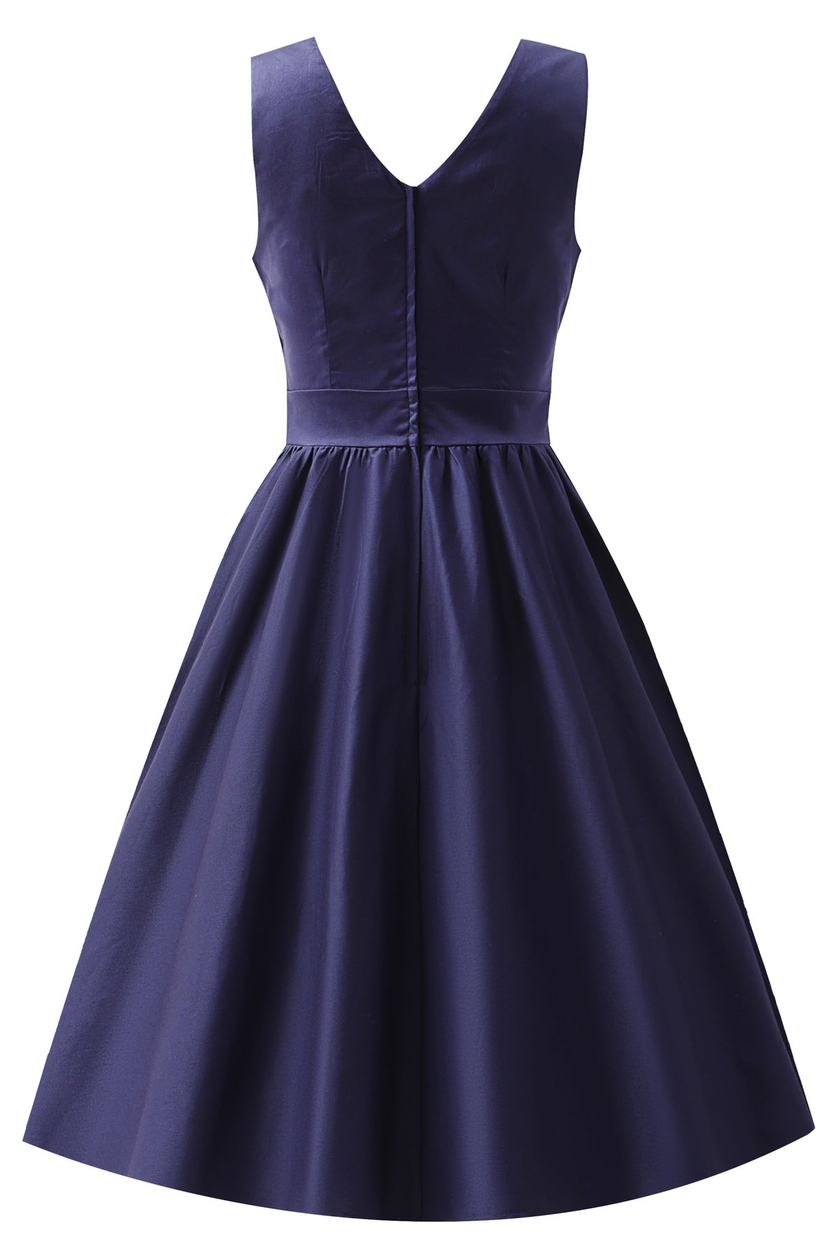 May Navy Blue V-Neck Swing Dress