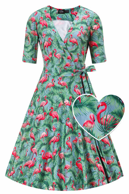 Matilda Flamingo Wrap Dress in Blue