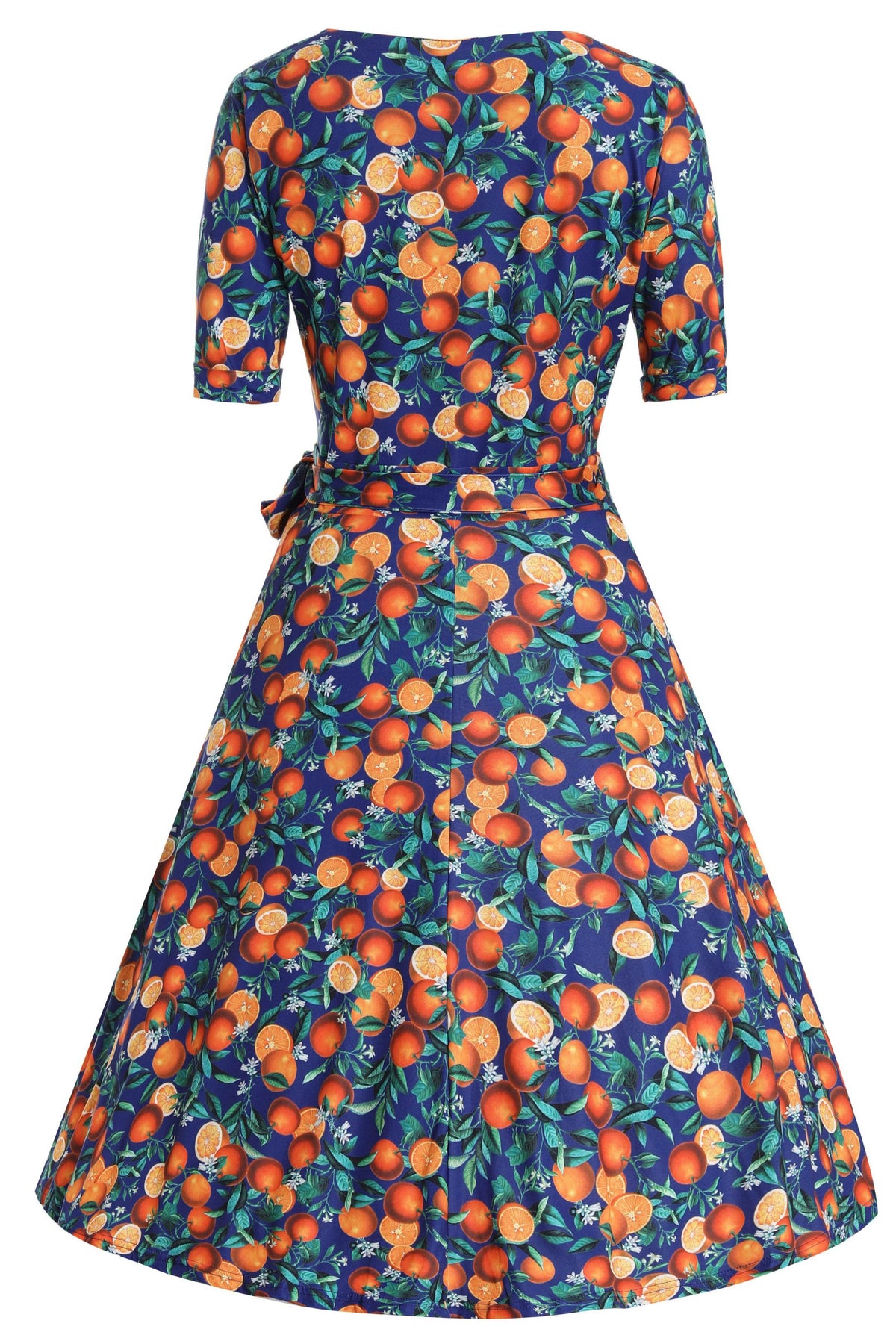 Matilda Navy Orange Branch Wrap Dress