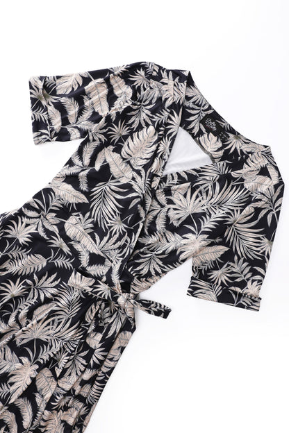 Matilda Palm Tree Wrap Dress in Navy Blue