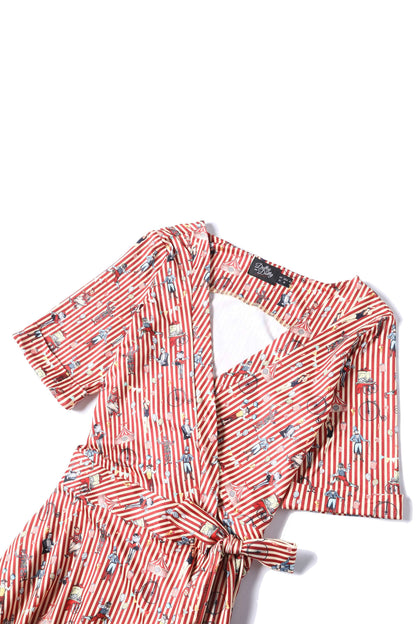 Matilda Circus Red Striped Wrap Dress