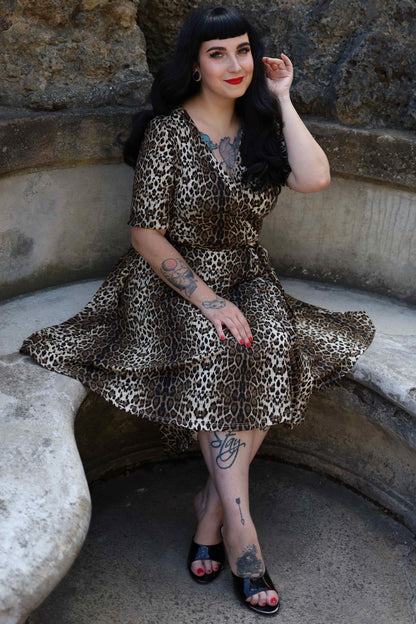 Matilda Retro Leopard Print Casual Wrap Dress