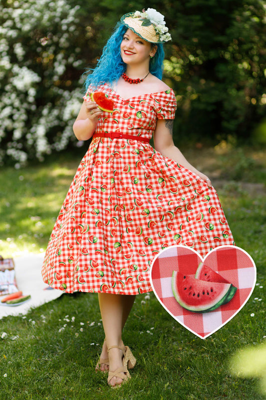 Lily Watermelon Gingham Off Shoulder Dress