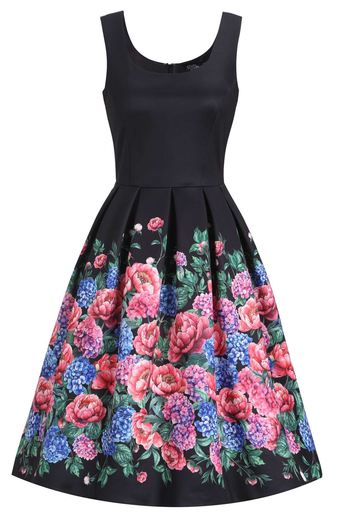 Amanda Hydrangea Black Flared Dress