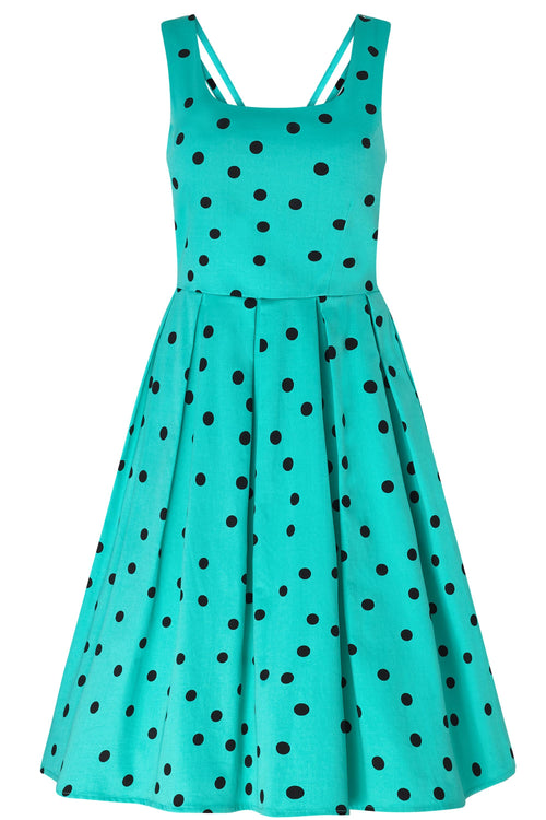 Patricia Vintage Dress Aqua & Black polka