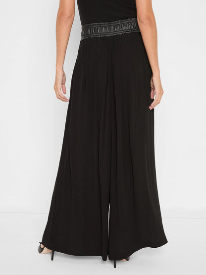 Iconic Faux Leather Waistband Palazzo Pant