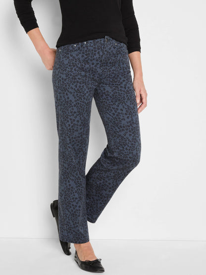 Leopard Print Recess Straight Ankle Jeans