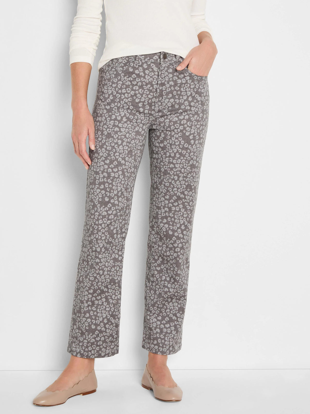 Leopard Print Recess Straight Ankle Jeans