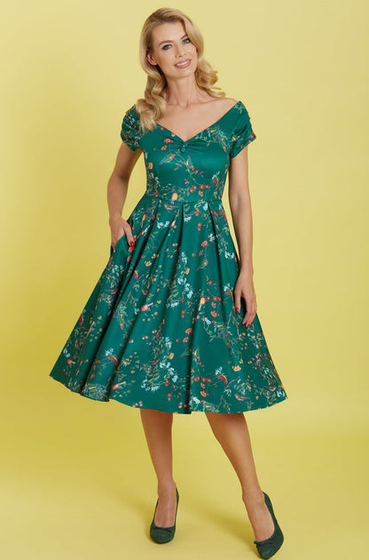 Lily Green Bird Forest Off Shoulder Swing Dress