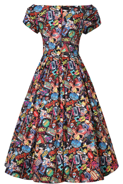 Lily Retro Off Shoulder Pop Art Circle Dress