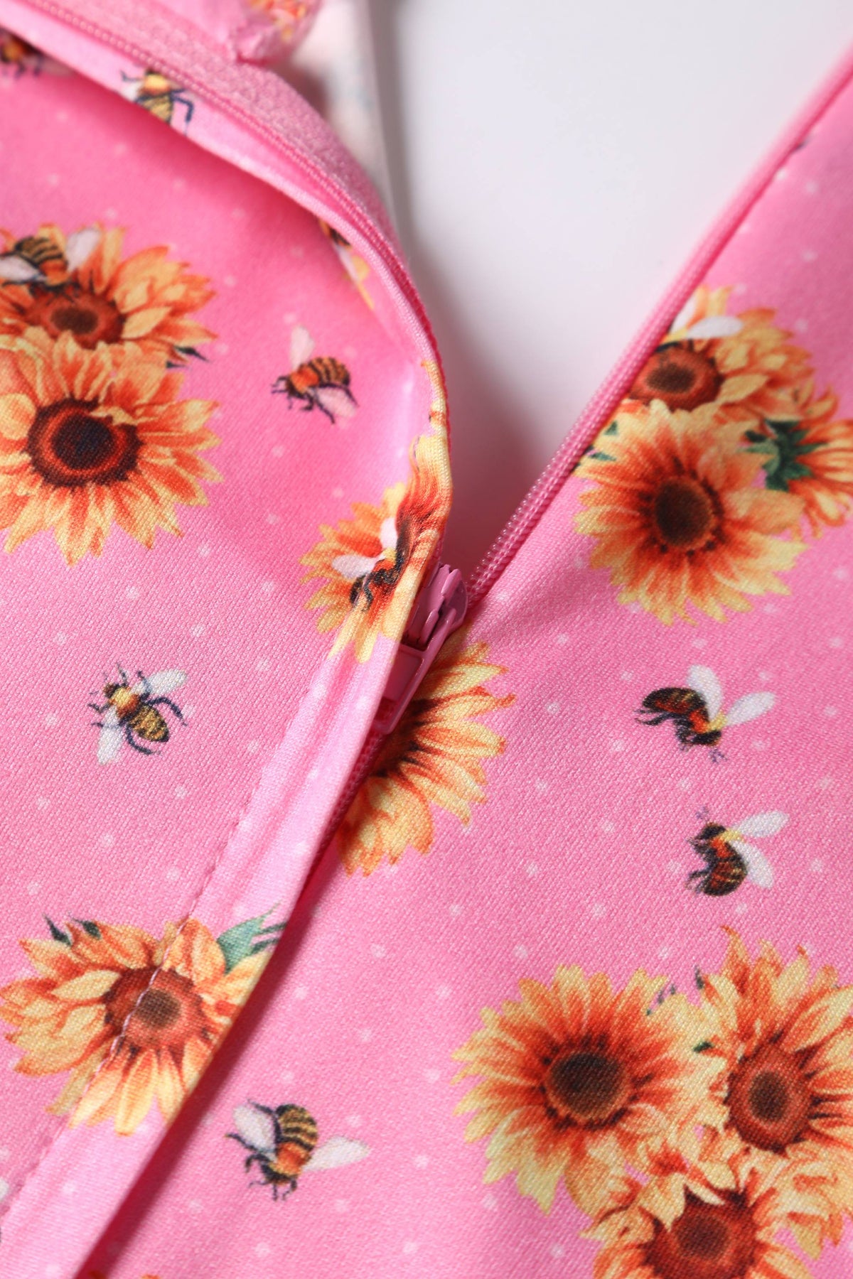 Claudia Pink Cap Sleeved Dress with Sunflowers & Bees