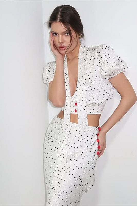 Polka Dot V-Neck Maxi Two Pieces Set