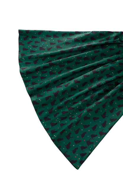 Aisley Black Cat Pleated Midi Skirt In Green