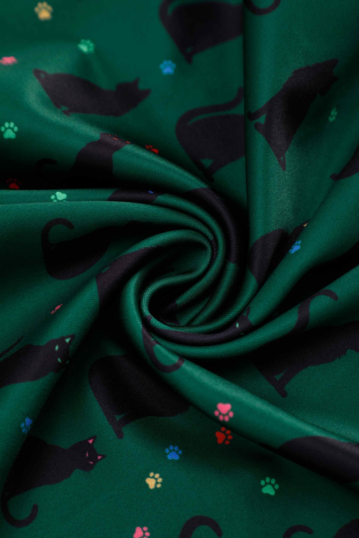 Aisley Black Cat Pleated Midi Skirt In Green