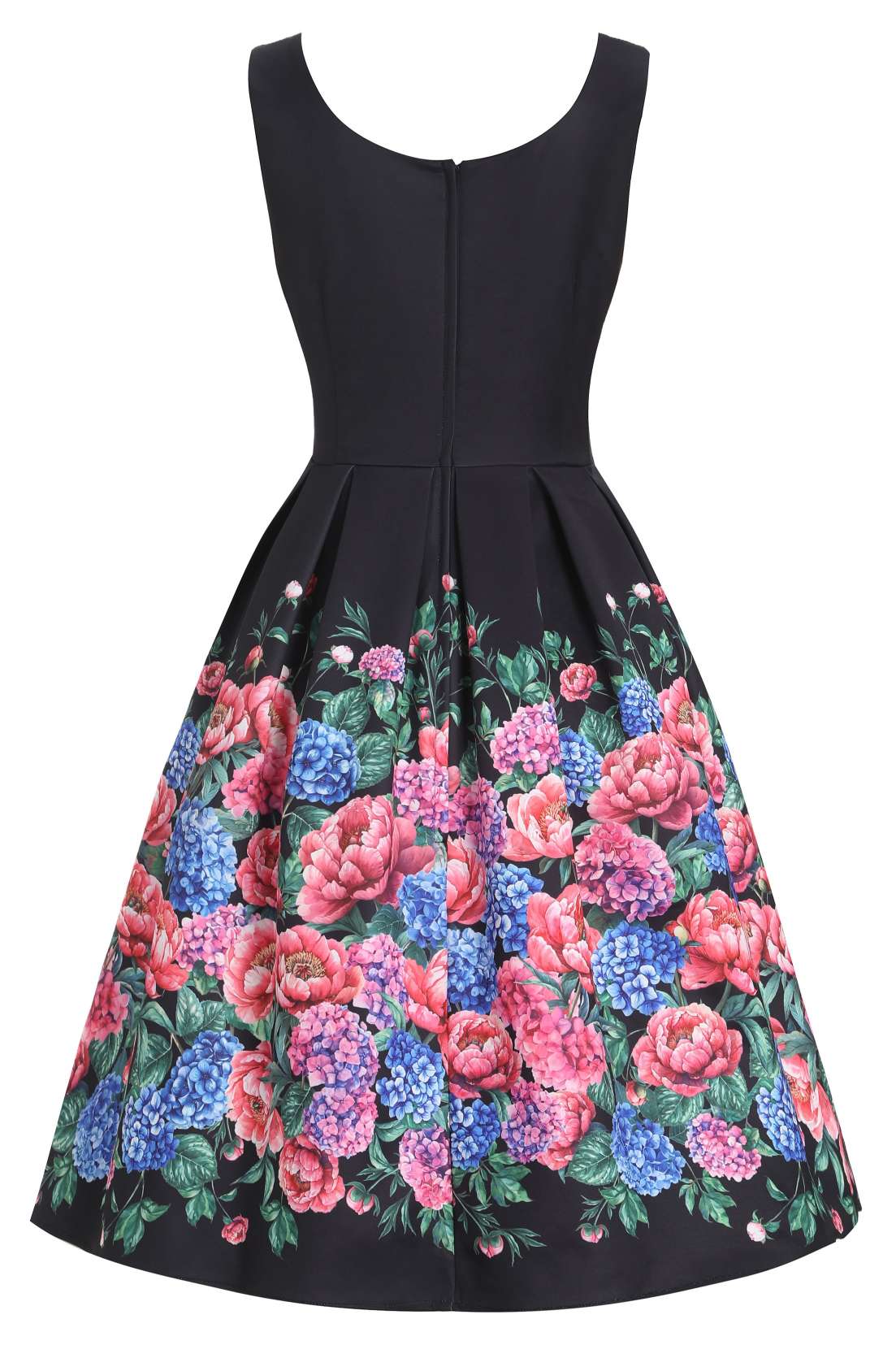 Amanda Hydrangea Black Flared Dress
