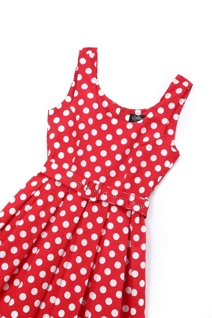 Amanda Polka Dot Flared Dress In Red