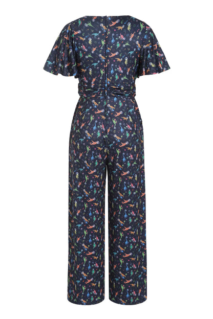 Esther Astronaut Dinosaur Jumpsuit In Navy Blue
