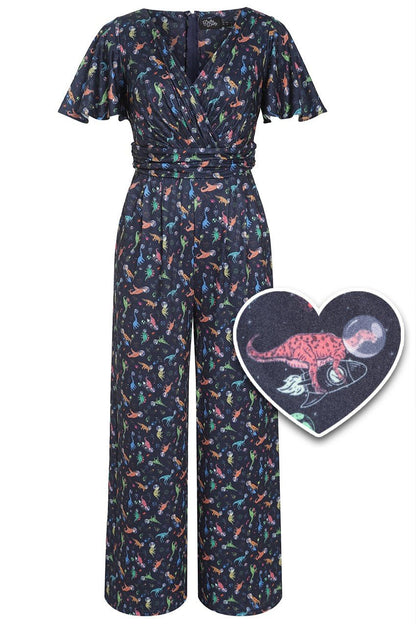 Esther Astronaut Dinosaur Jumpsuit In Navy Blue