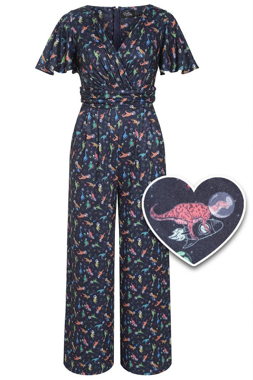 Esther Astronaut Dinosaur Jumpsuit In Navy Blue