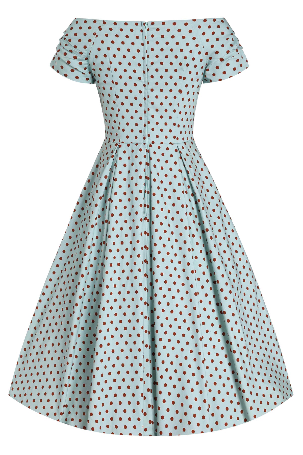 Lily Baby Blue Off-Shoulder Dress with Red Polka Dots