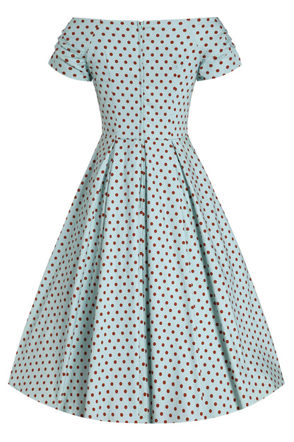 Lily Baby Blue Off-Shoulder Dress with Red Polka Dots