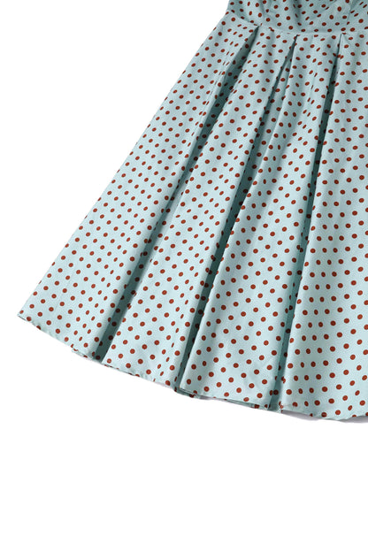 Lily Baby Blue Off-Shoulder Dress with Red Polka Dots