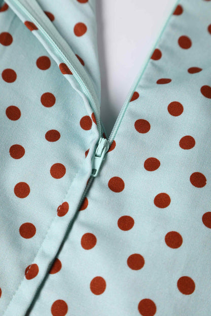 Lily Baby Blue Off-Shoulder Dress with Red Polka Dots