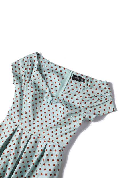Lily Baby Blue Off-Shoulder Dress with Red Polka Dots