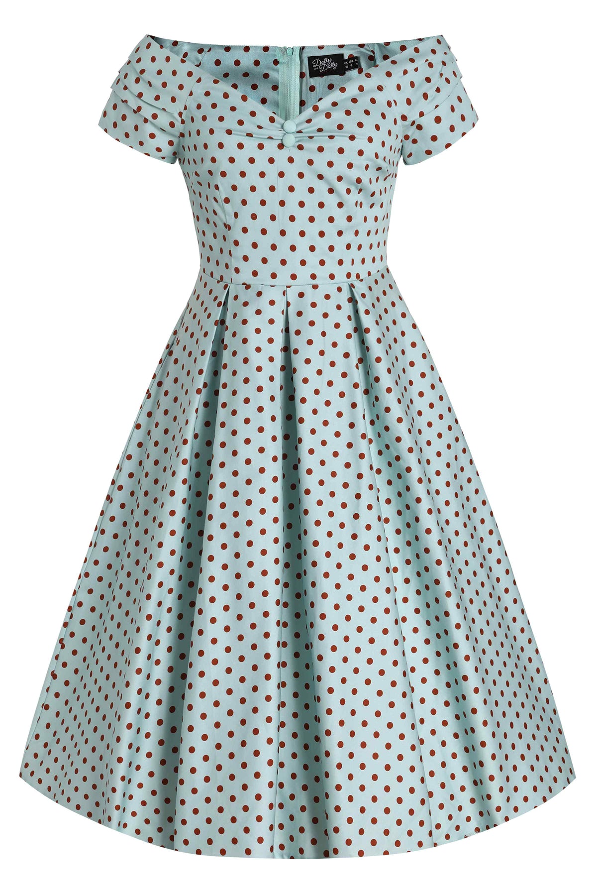 Lily Baby Blue Off-Shoulder Dress with Red Polka Dots