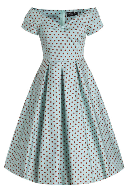 Lily Baby Blue Off-Shoulder Dress with Red Polka Dots