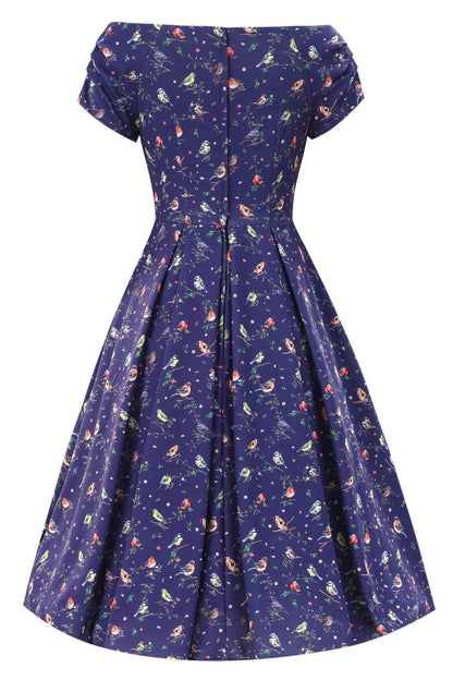 Lily Bird Garden Off Shoulder Dress In Navy Blue