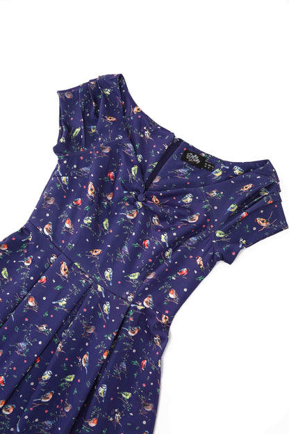 Lily Bird Garden Off Shoulder Dress In Navy Blue