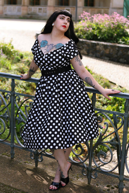 Lily Black Polka Dot Off Shoulder Dress