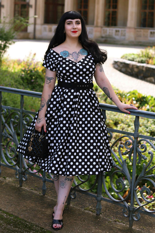 Lily Black Polka Dot Off Shoulder Dress