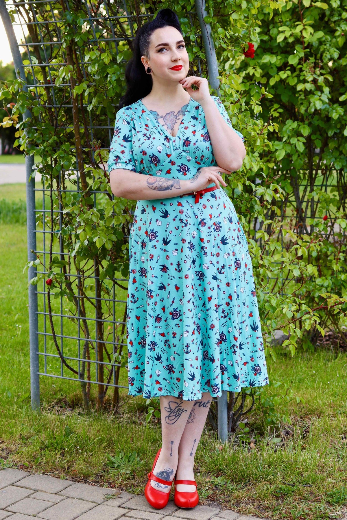 Julia Blue Nautical Tattoo Midi Dress