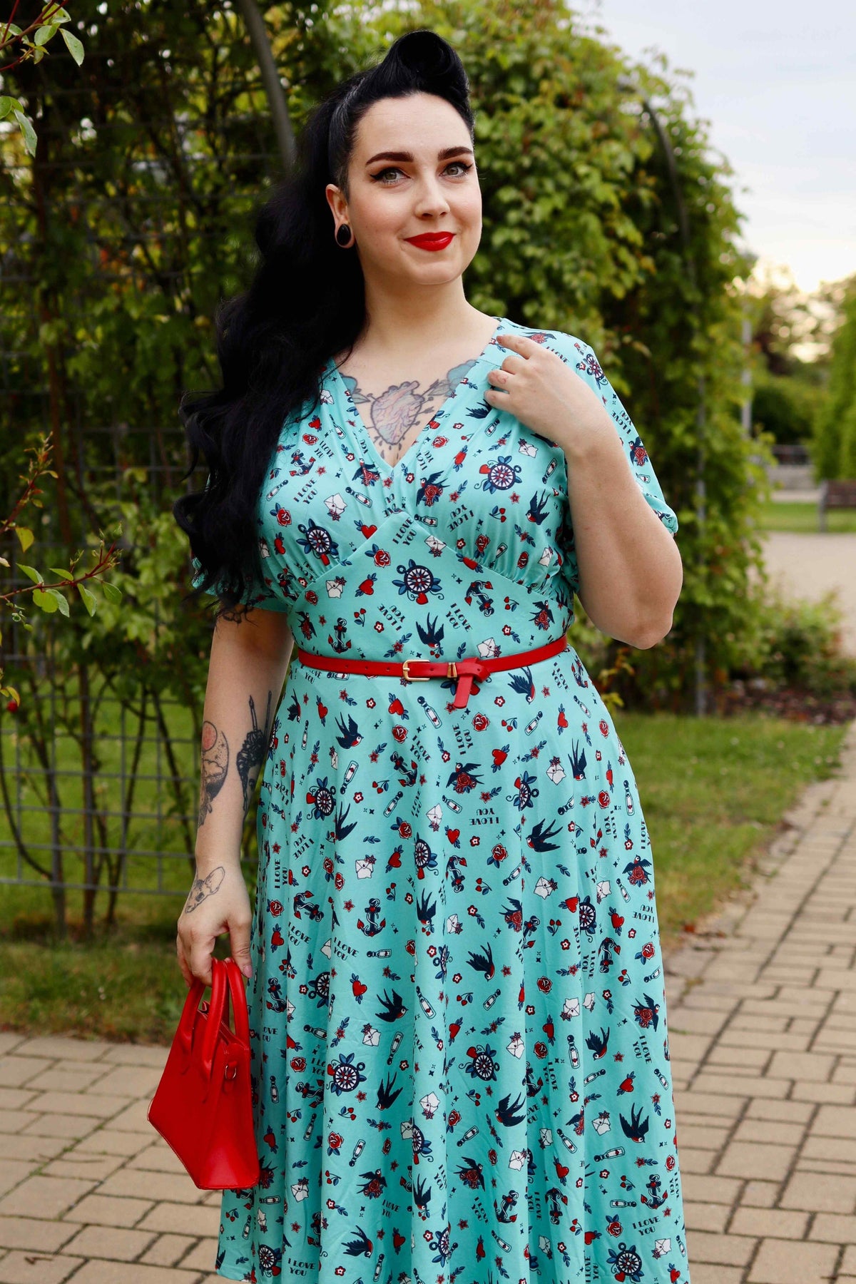 Julia Blue Nautical Tattoo Midi Dress