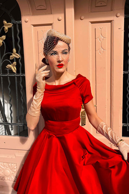 Darlene Burgundy Roll Collar Circle Dress