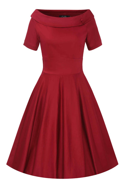 Darlene Burgundy Roll Collar Circle Dress