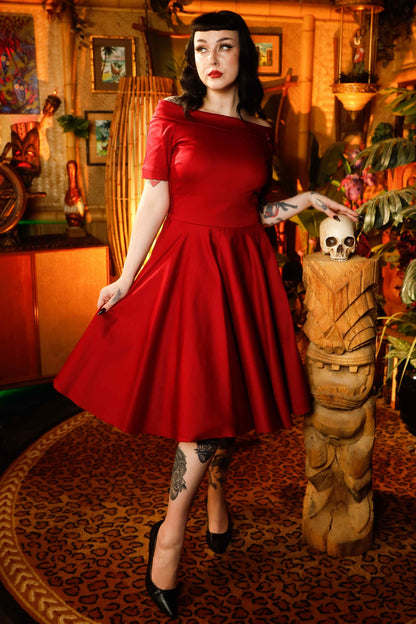 Darlene Burgundy Roll Collar Circle Dress