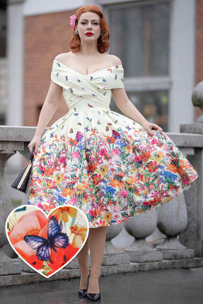 Beverly Butterfly Garden Off Shoulder Dress