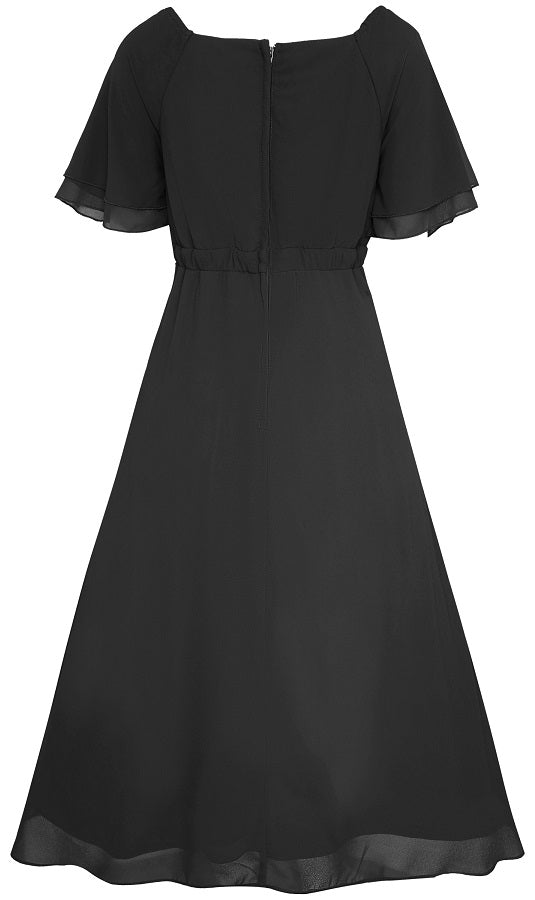 Meredith Comfortable Flattering Floaty Chiffon Dress in Black