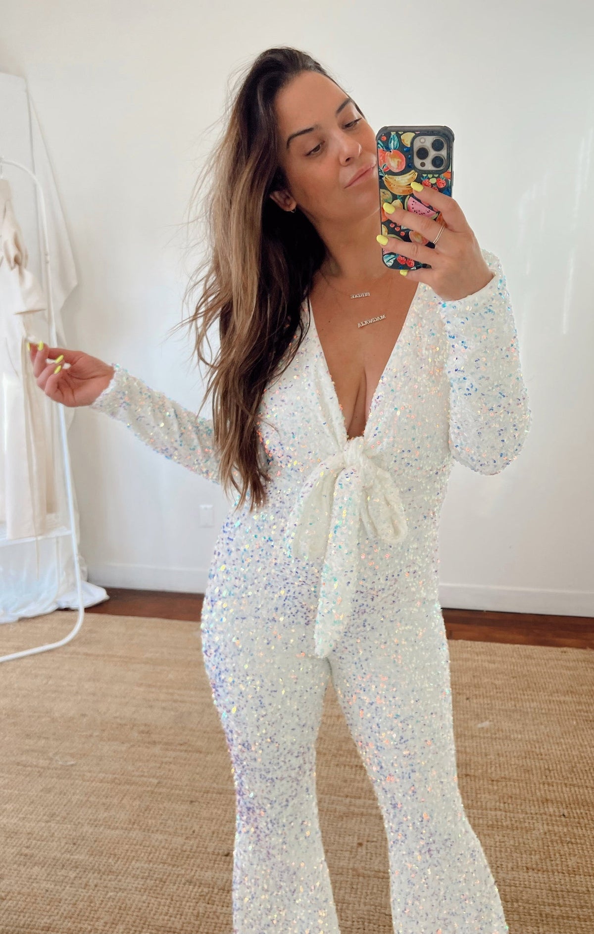 Martina Wrap Jumpsuit ~ White Sparkle Sequins