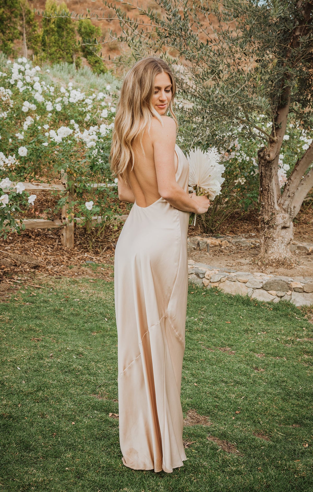 Jasmine Halter Maxi Dress ~ Champagne Luxe Satin