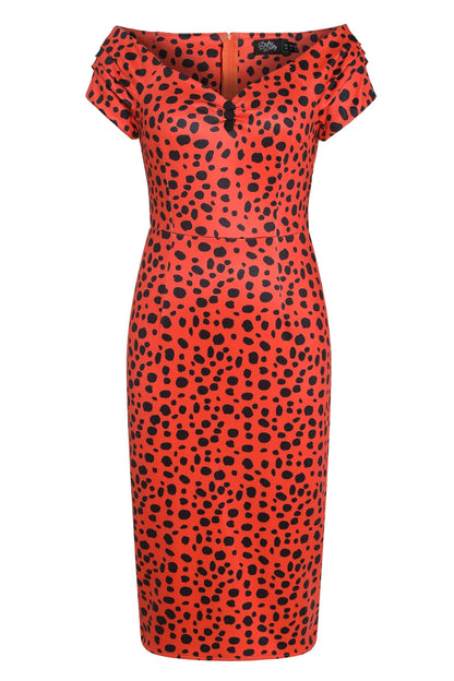 Beryl Orange Cheetah Print Off Shoulder Pencil Dress