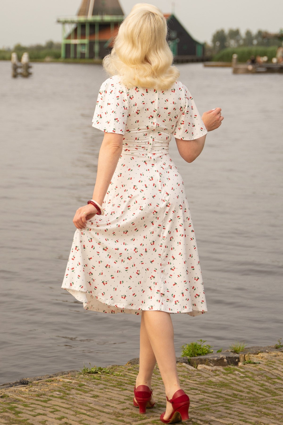 Donna Cherry White Crossover Bust Dress