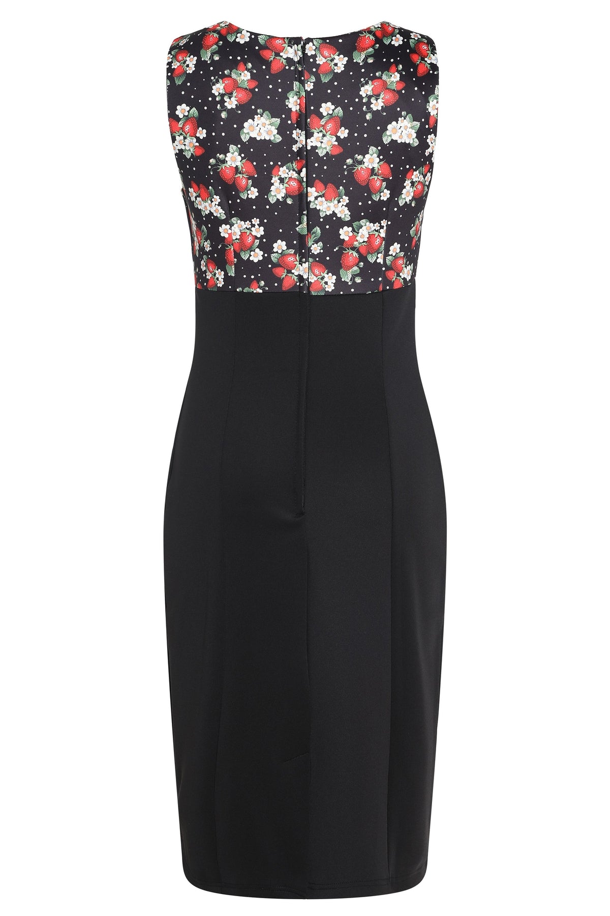 Cheryl Black Pencil Dress In Strawberry Print