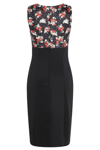 Cheryl Black Pencil Dress In Strawberry Print